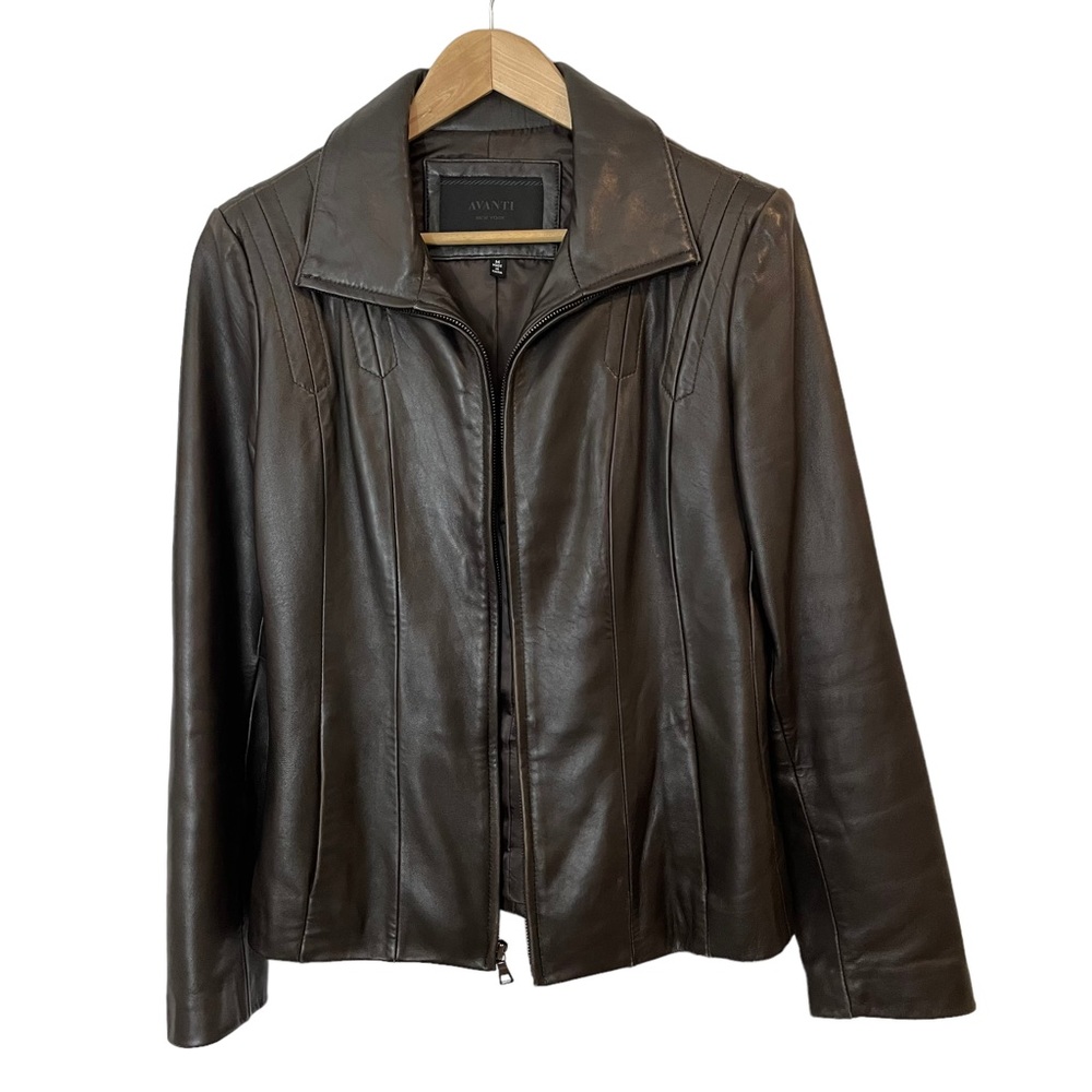 Avanti Genuine Leather Jacket Womens M Dark Brown Full Zip Fitted Design Biker
